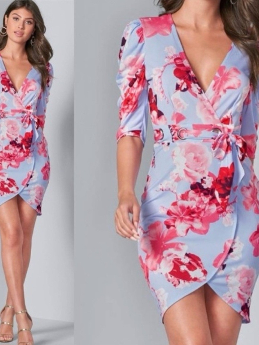 VENUS Floral Faux Wrap Dress with Matching Tie Belt - Size Medium
